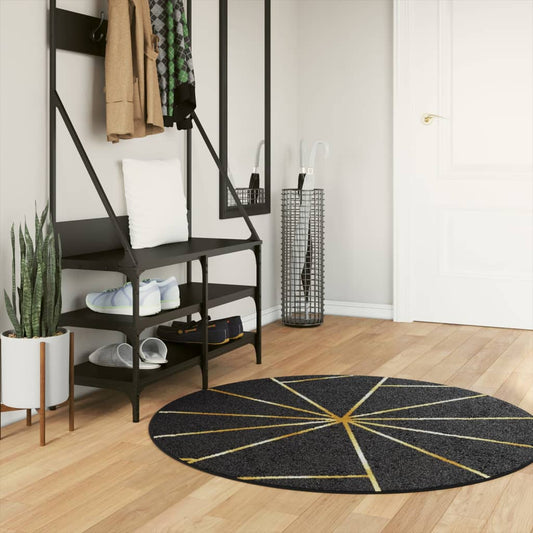 Vloerkleed wasbaar Ø 120 cm zwart en goudkleurig is nu te koop bij PeponiXL, paradijselijk wonen!