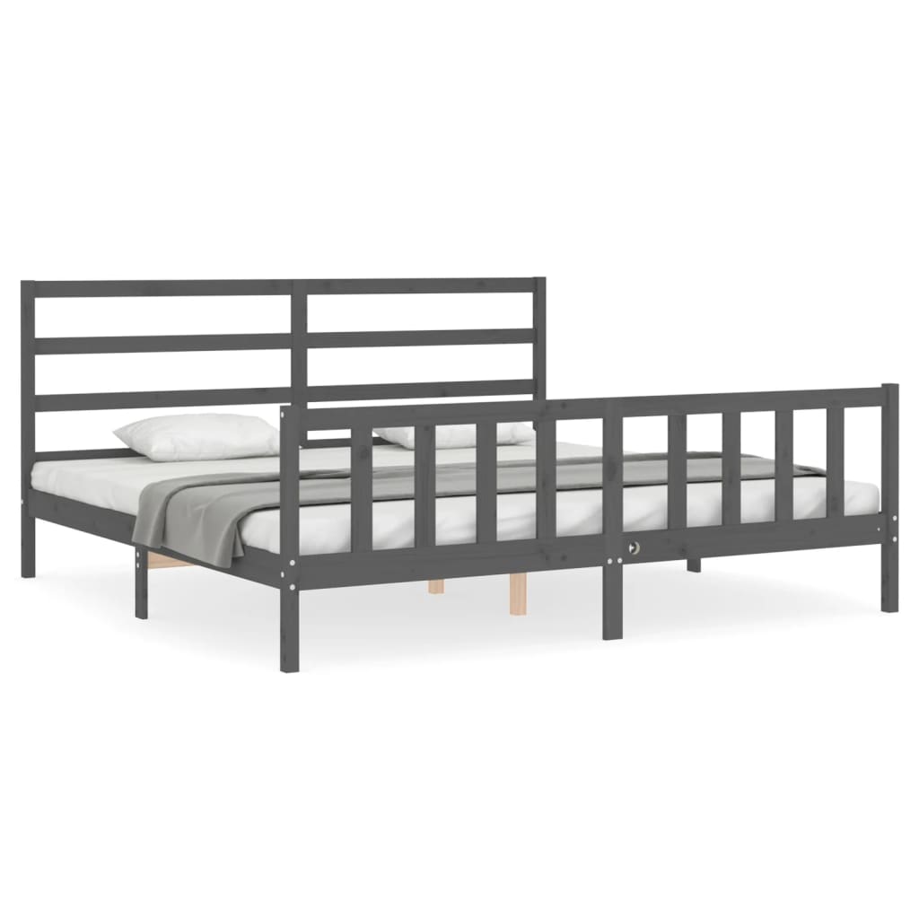 Bedframe met hoofdbord massief hout grijs 200x200 cm is nu te koop bij PeponiXL, paradijselijk wonen!