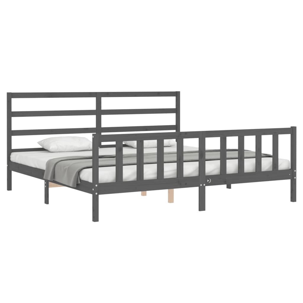 Bedframe met hoofdbord massief hout grijs 200x200 cm is nu te koop bij PeponiXL, paradijselijk wonen!