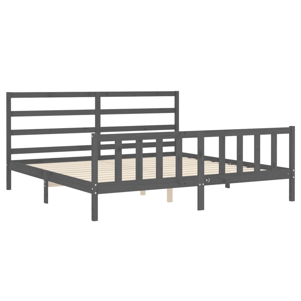 Bedframe met hoofdbord massief hout grijs 200x200 cm is nu te koop bij PeponiXL, paradijselijk wonen!