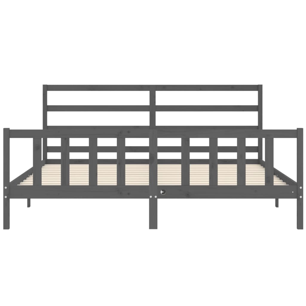 Bedframe met hoofdbord massief hout grijs 200x200 cm is nu te koop bij PeponiXL, paradijselijk wonen!