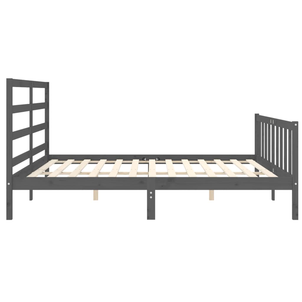 Bedframe met hoofdbord massief hout grijs 200x200 cm is nu te koop bij PeponiXL, paradijselijk wonen!