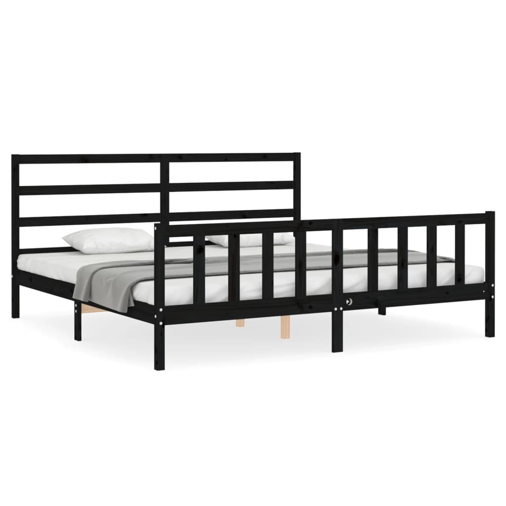 Bedframe met hoofdbord massief hout zwart 200x200 cm is nu te koop bij PeponiXL, paradijselijk wonen!