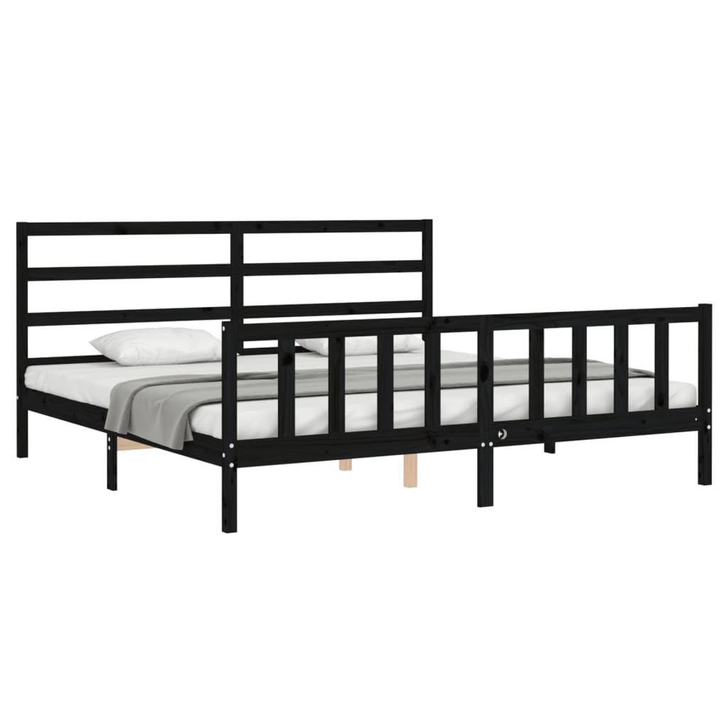 Bedframe met hoofdbord massief hout zwart 200x200 cm is nu te koop bij PeponiXL, paradijselijk wonen!