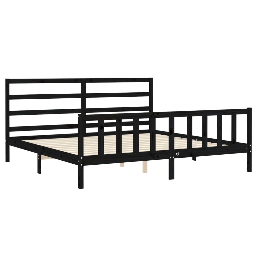 Bedframe met hoofdbord massief hout zwart 200x200 cm is nu te koop bij PeponiXL, paradijselijk wonen!