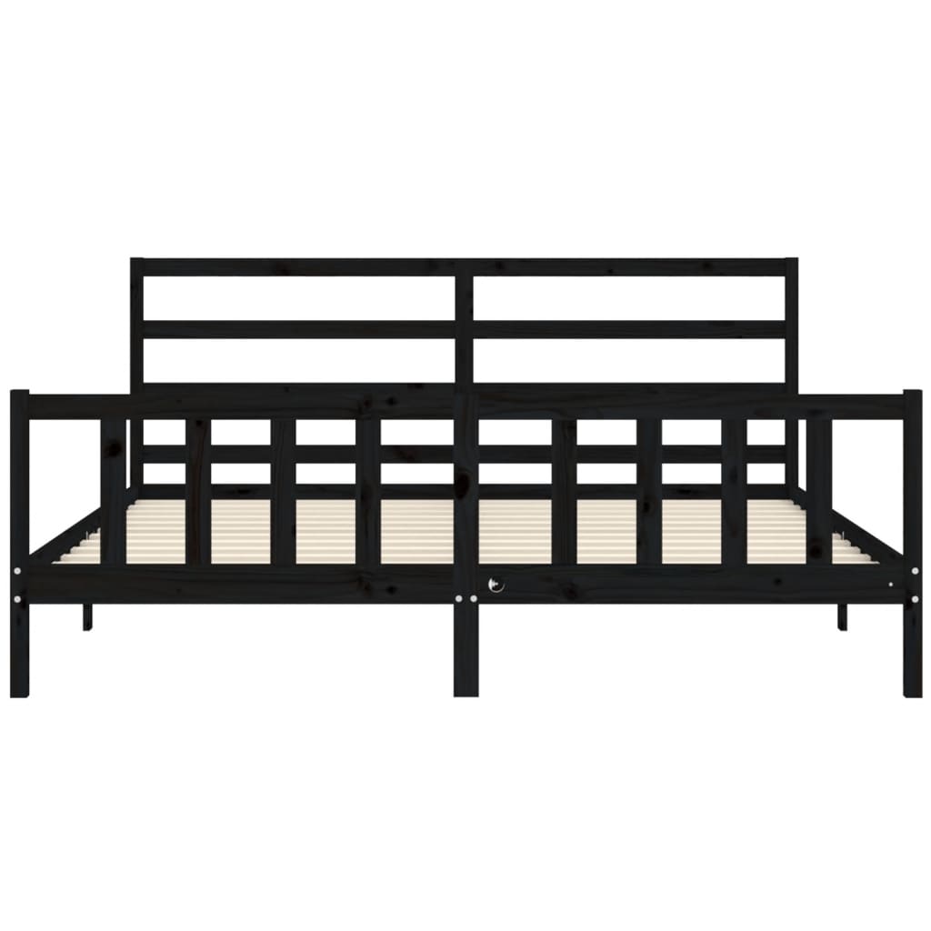 Bedframe met hoofdbord massief hout zwart 200x200 cm is nu te koop bij PeponiXL, paradijselijk wonen!
