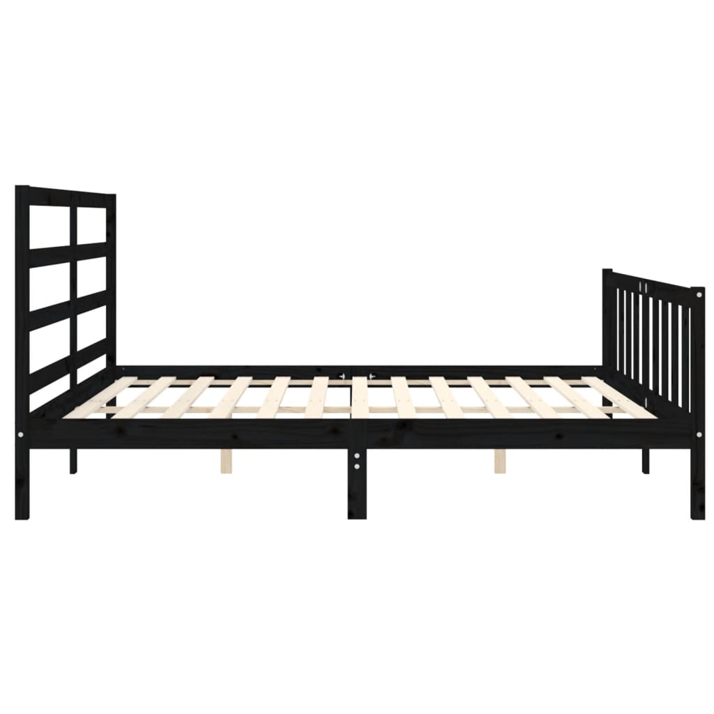 Bedframe met hoofdbord massief hout zwart 200x200 cm is nu te koop bij PeponiXL, paradijselijk wonen!