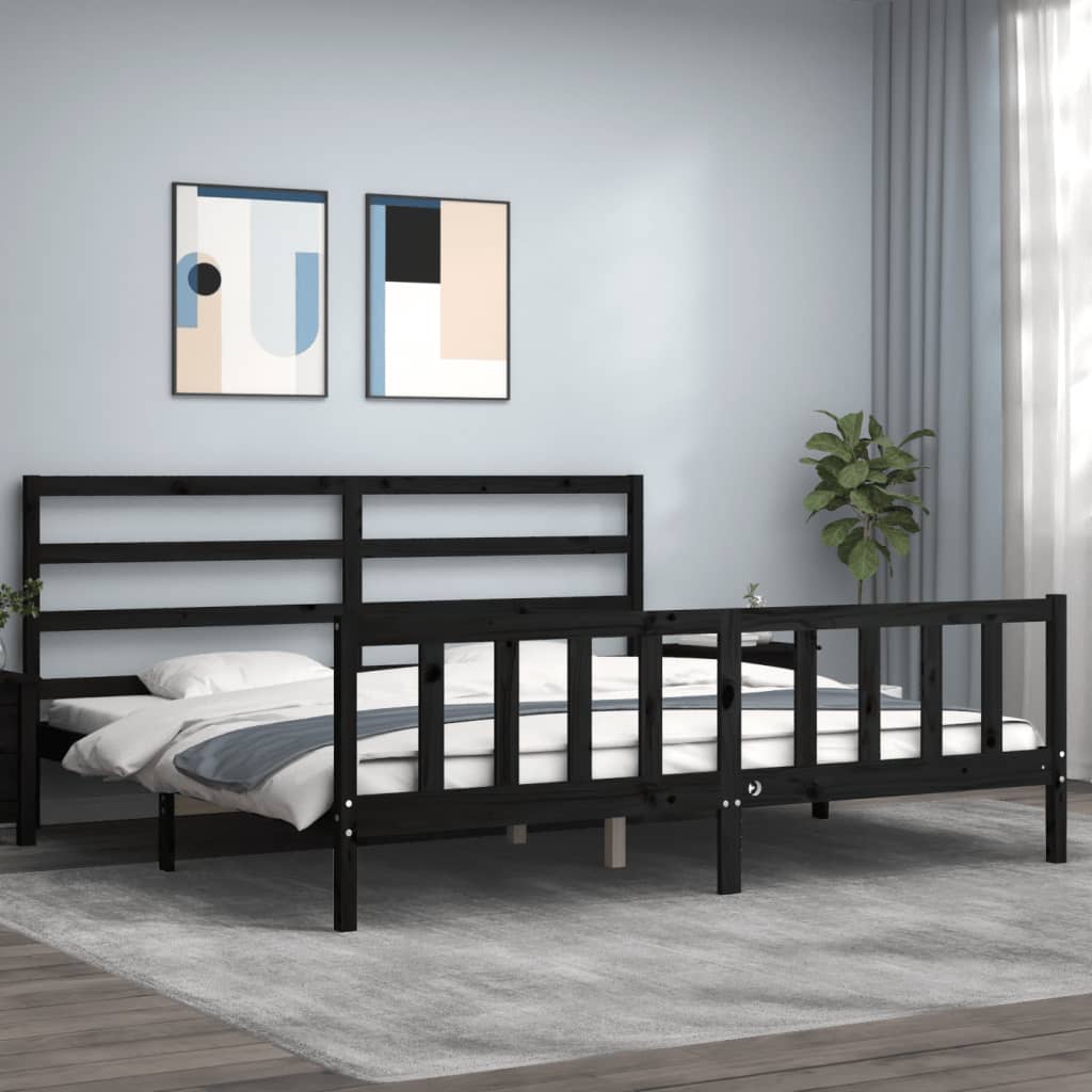 Bedframe met hoofdbord massief hout zwart 200x200 cm is nu te koop bij PeponiXL, paradijselijk wonen!