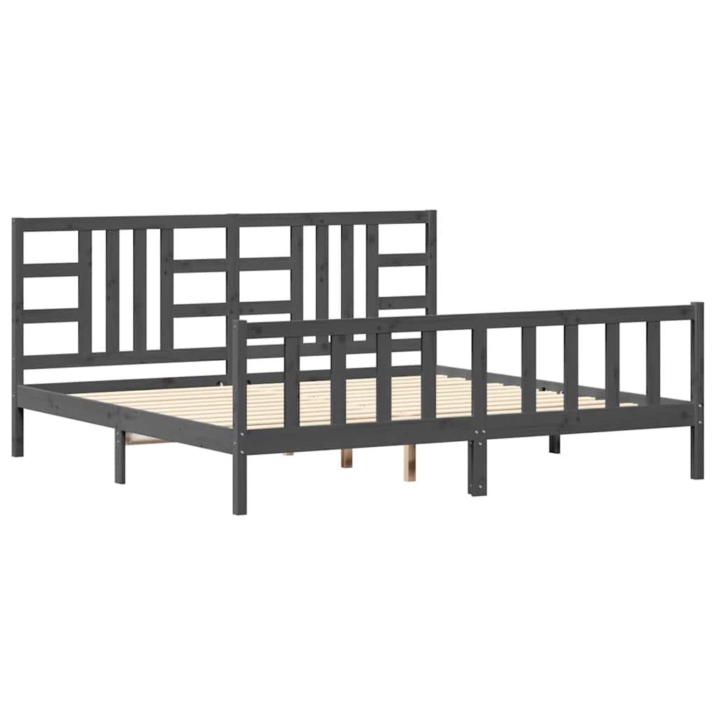 Bedframe met hoofdbord massief hout grijs 200x200 cm is nu te koop bij PeponiXL, paradijselijk wonen!