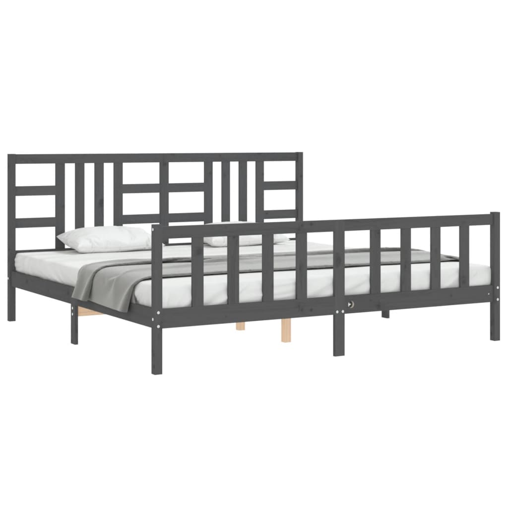 Bedframe met hoofdbord massief hout grijs 200x200 cm is nu te koop bij PeponiXL, paradijselijk wonen!