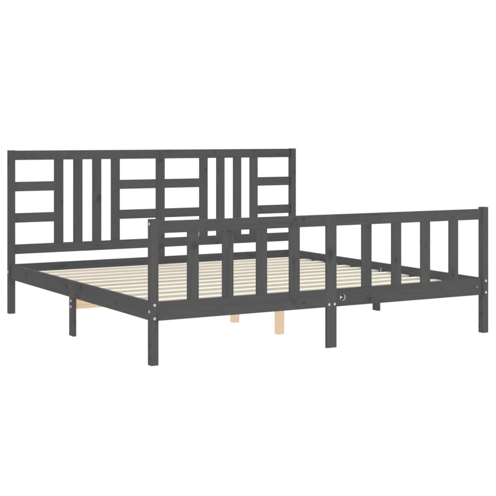Bedframe met hoofdbord massief hout grijs 200x200 cm is nu te koop bij PeponiXL, paradijselijk wonen!