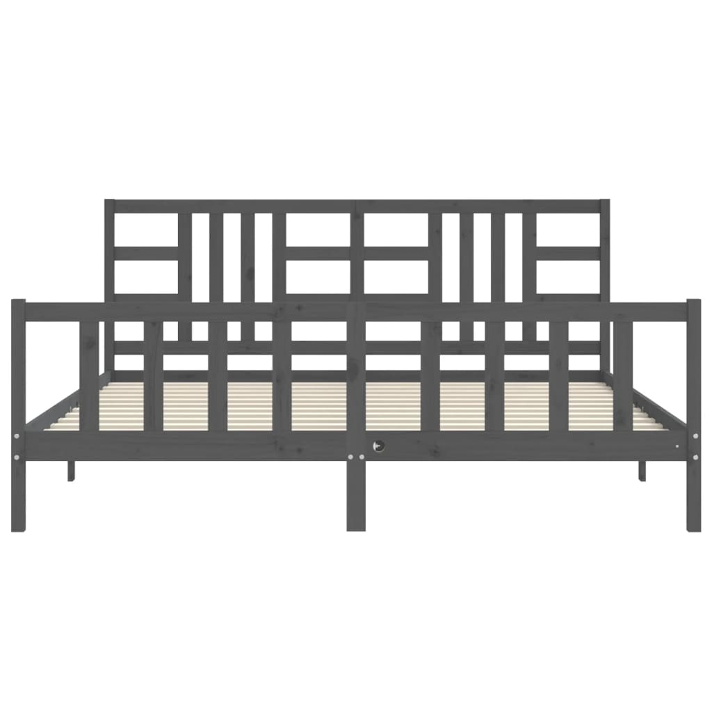 Bedframe met hoofdbord massief hout grijs 200x200 cm is nu te koop bij PeponiXL, paradijselijk wonen!