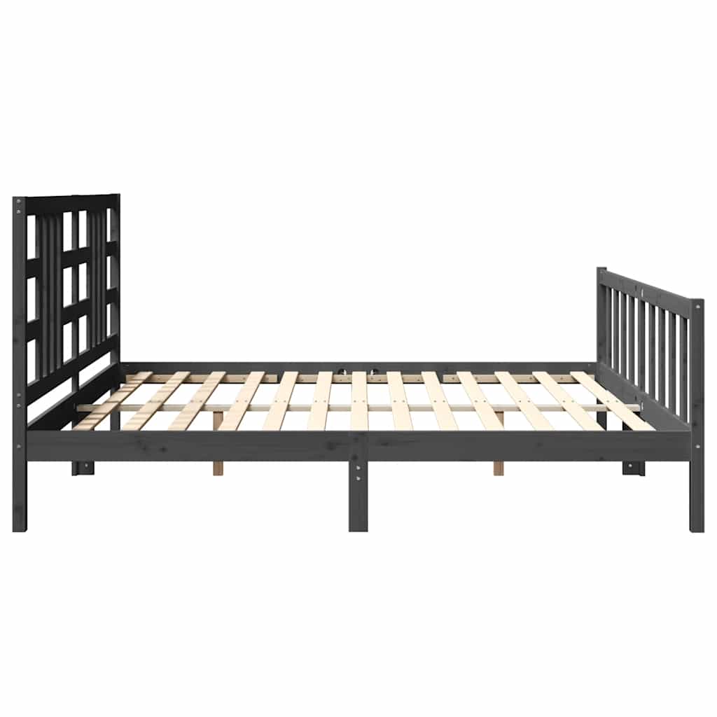 Bedframe met hoofdbord massief hout grijs 200x200 cm is nu te koop bij PeponiXL, paradijselijk wonen!