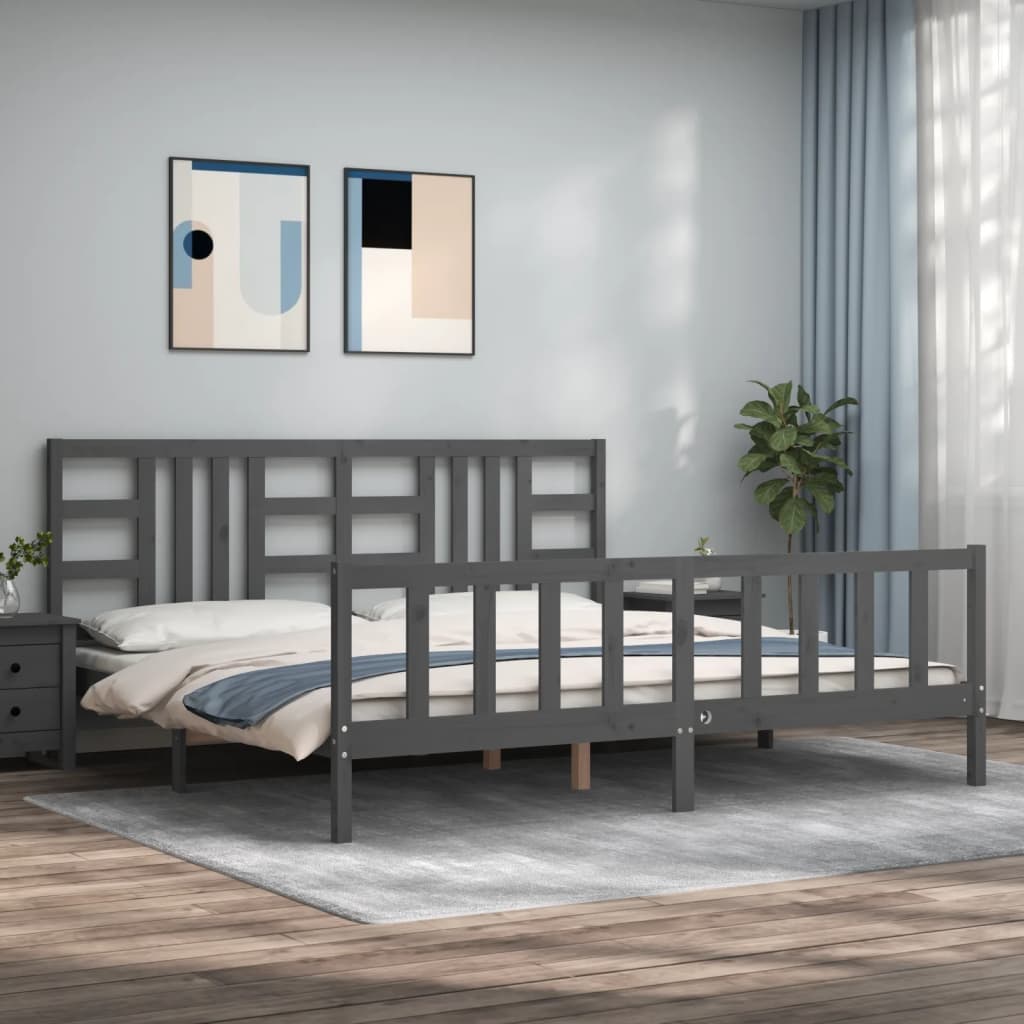 Bedframe met hoofdbord massief hout grijs 200x200 cm is nu te koop bij PeponiXL, paradijselijk wonen!