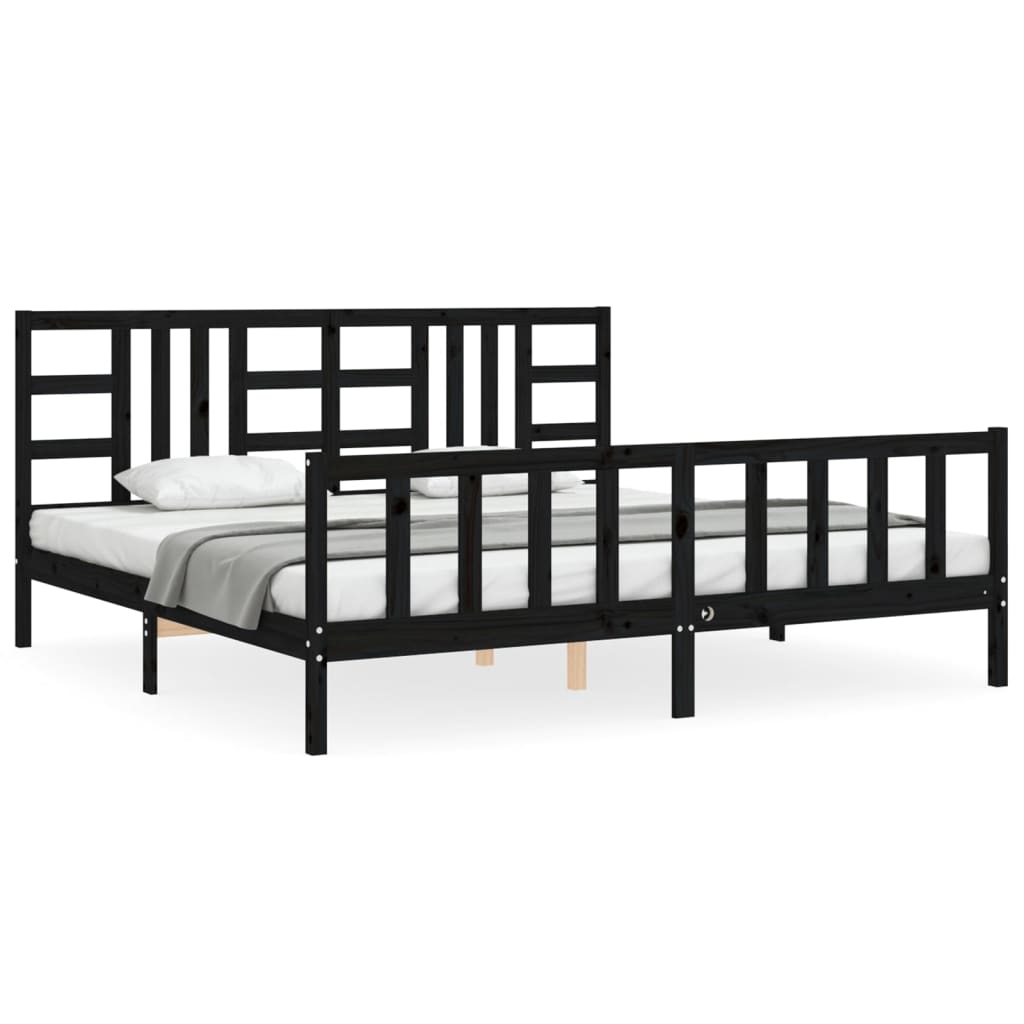 Bedframe met hoofdbord massief hout zwart 200x200 cm is nu te koop bij PeponiXL, paradijselijk wonen!