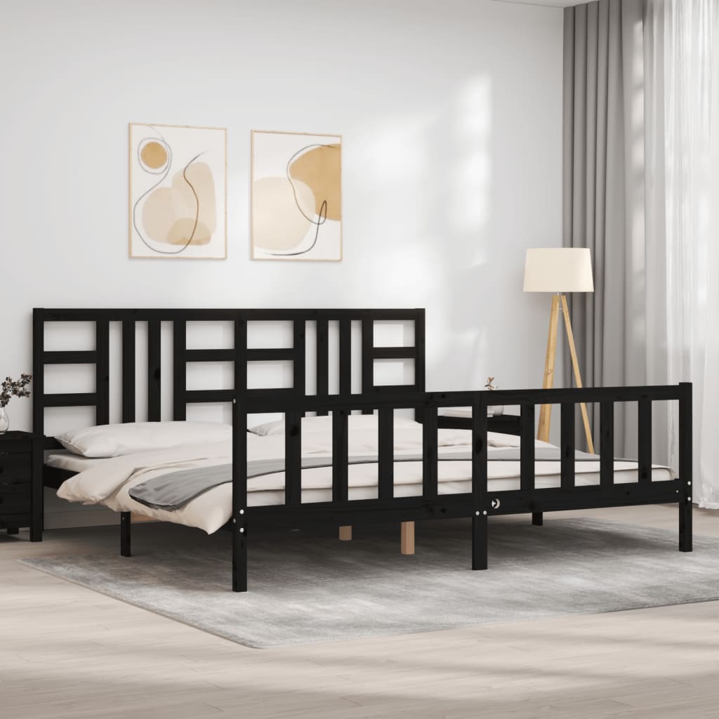 Bedframe met hoofdbord massief hout zwart 200x200 cm is nu te koop bij PeponiXL, paradijselijk wonen!