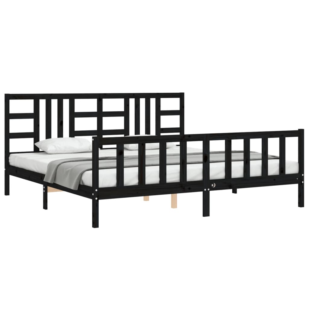 Bedframe met hoofdbord massief hout zwart 200x200 cm is nu te koop bij PeponiXL, paradijselijk wonen!