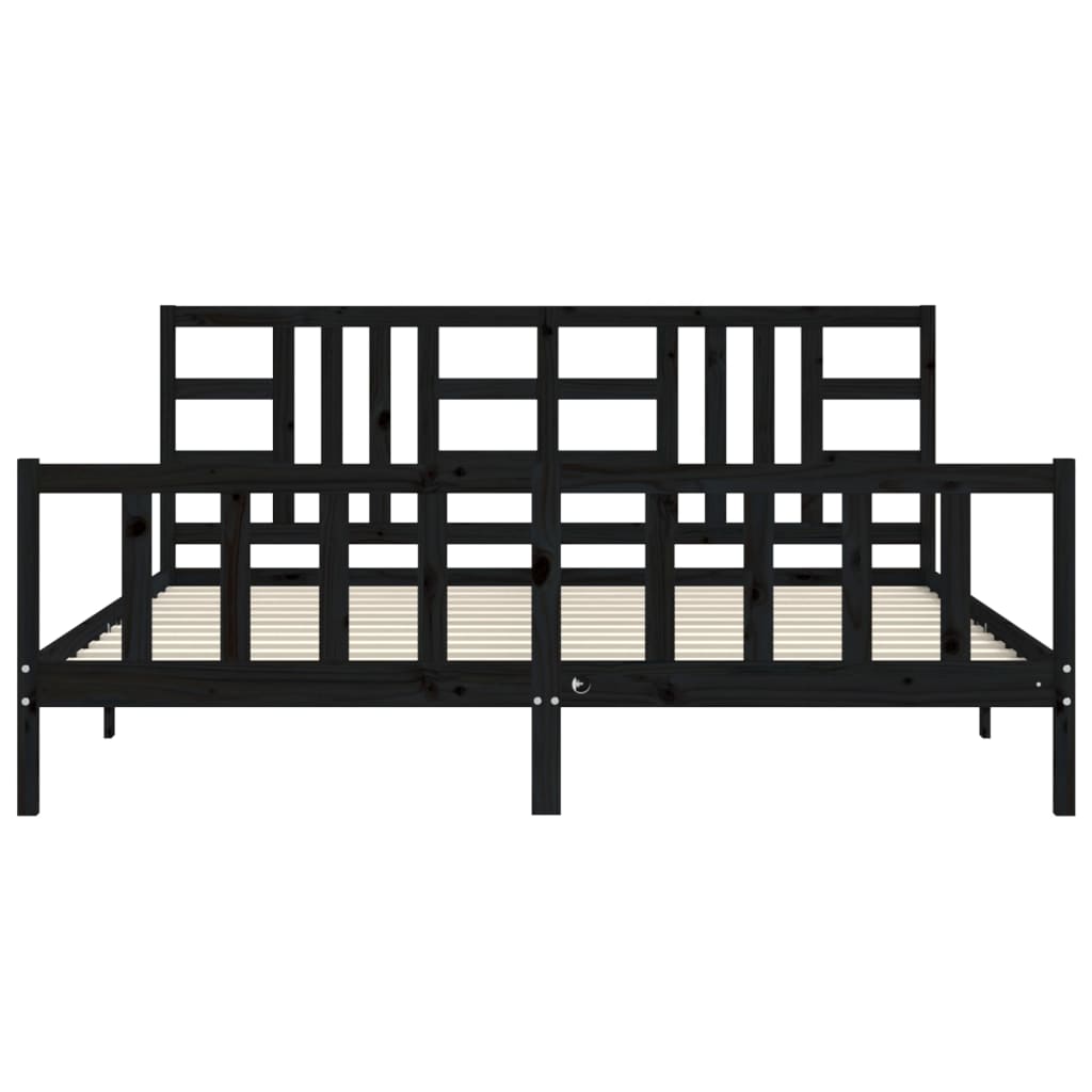 Bedframe met hoofdbord massief hout zwart 200x200 cm is nu te koop bij PeponiXL, paradijselijk wonen!
