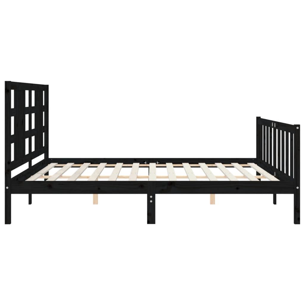 Bedframe met hoofdbord massief hout zwart 200x200 cm is nu te koop bij PeponiXL, paradijselijk wonen!