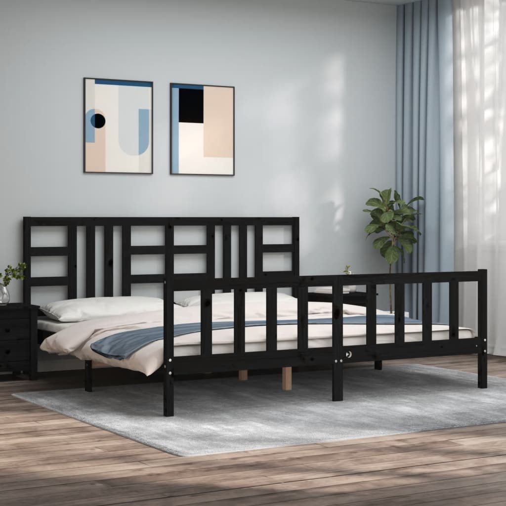 Bedframe met hoofdbord massief hout zwart 200x200 cm is nu te koop bij PeponiXL, paradijselijk wonen!