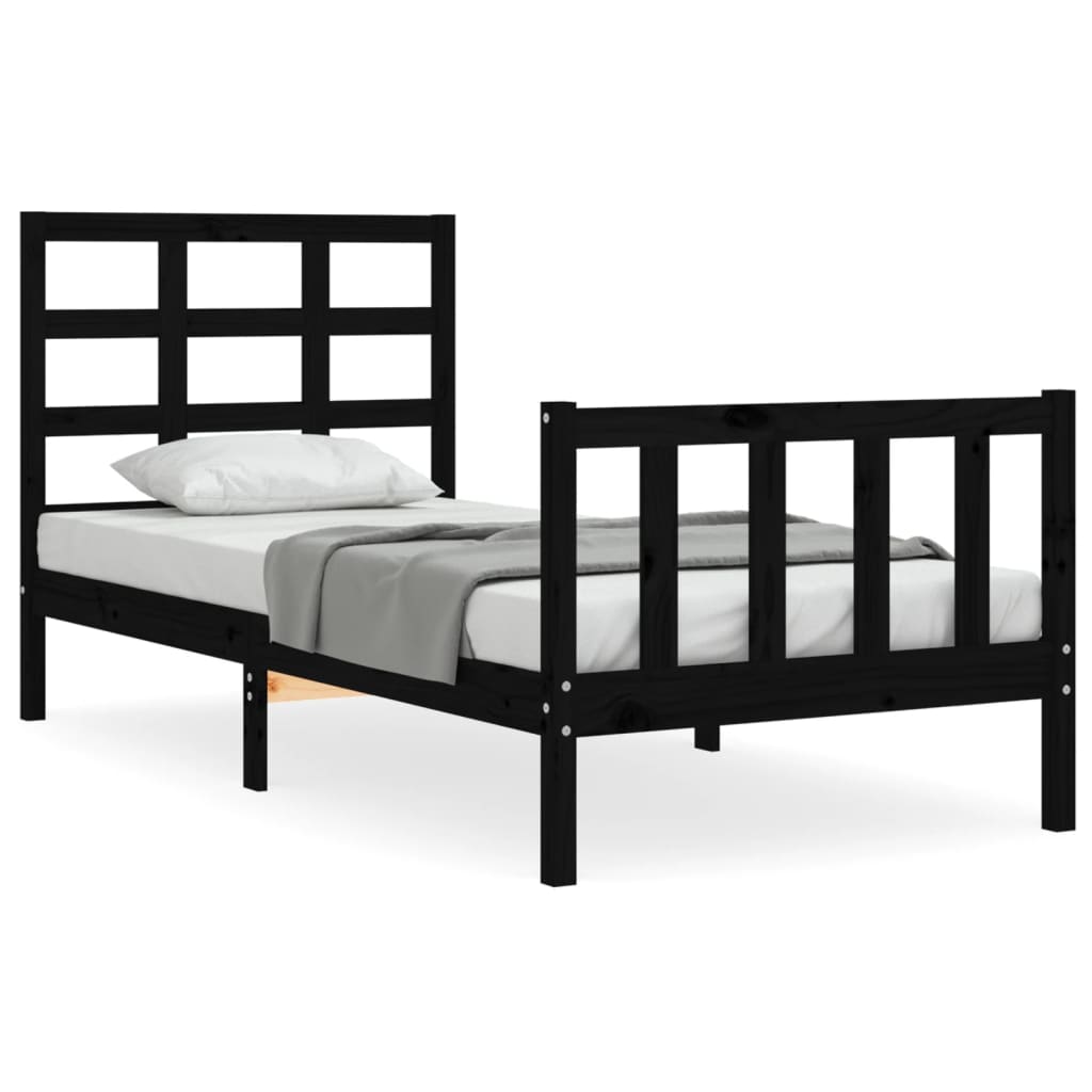 Bedframe met hoofdbord massief hout zwart is nu te koop bij PeponiXL, paradijselijk wonen!