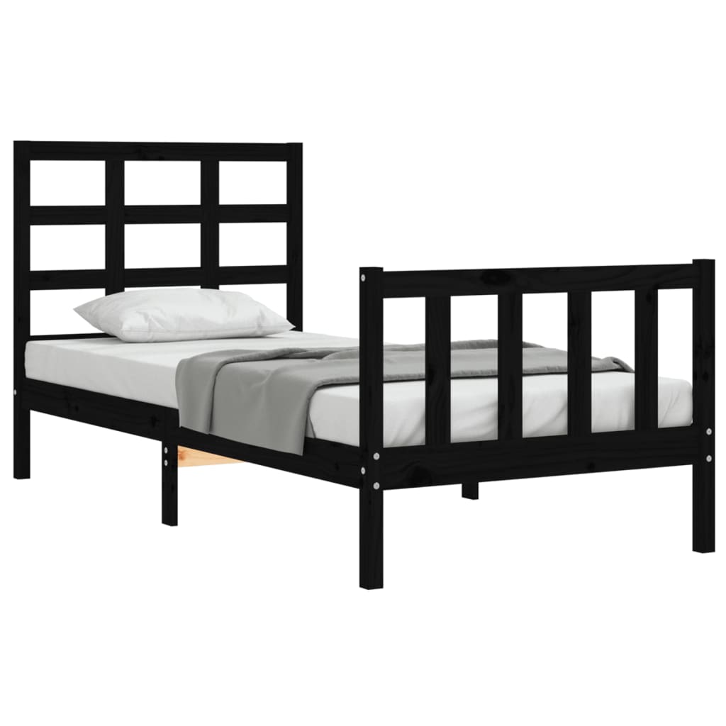Bedframe met hoofdbord massief hout zwart is nu te koop bij PeponiXL, paradijselijk wonen!
