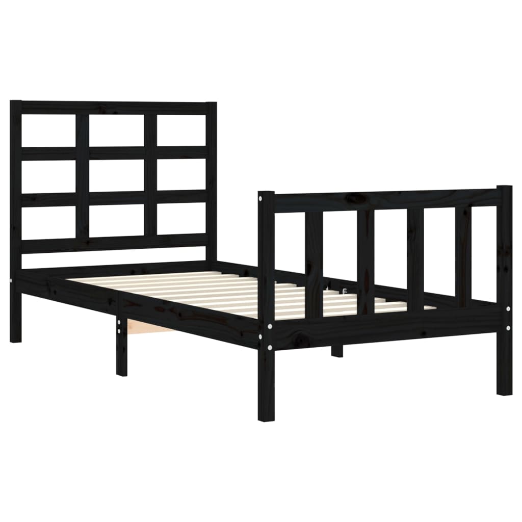Bedframe met hoofdbord massief hout zwart is nu te koop bij PeponiXL, paradijselijk wonen!