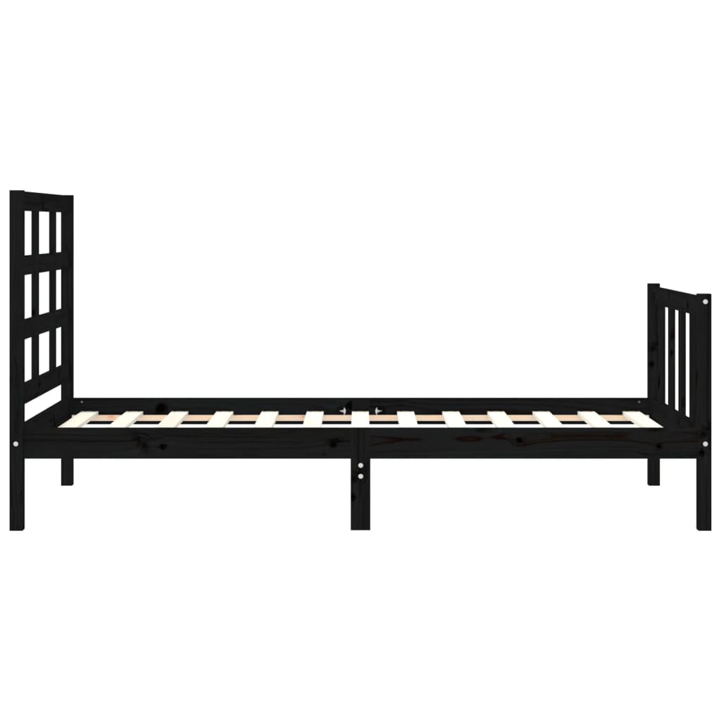 Bedframe met hoofdbord massief hout zwart is nu te koop bij PeponiXL, paradijselijk wonen!