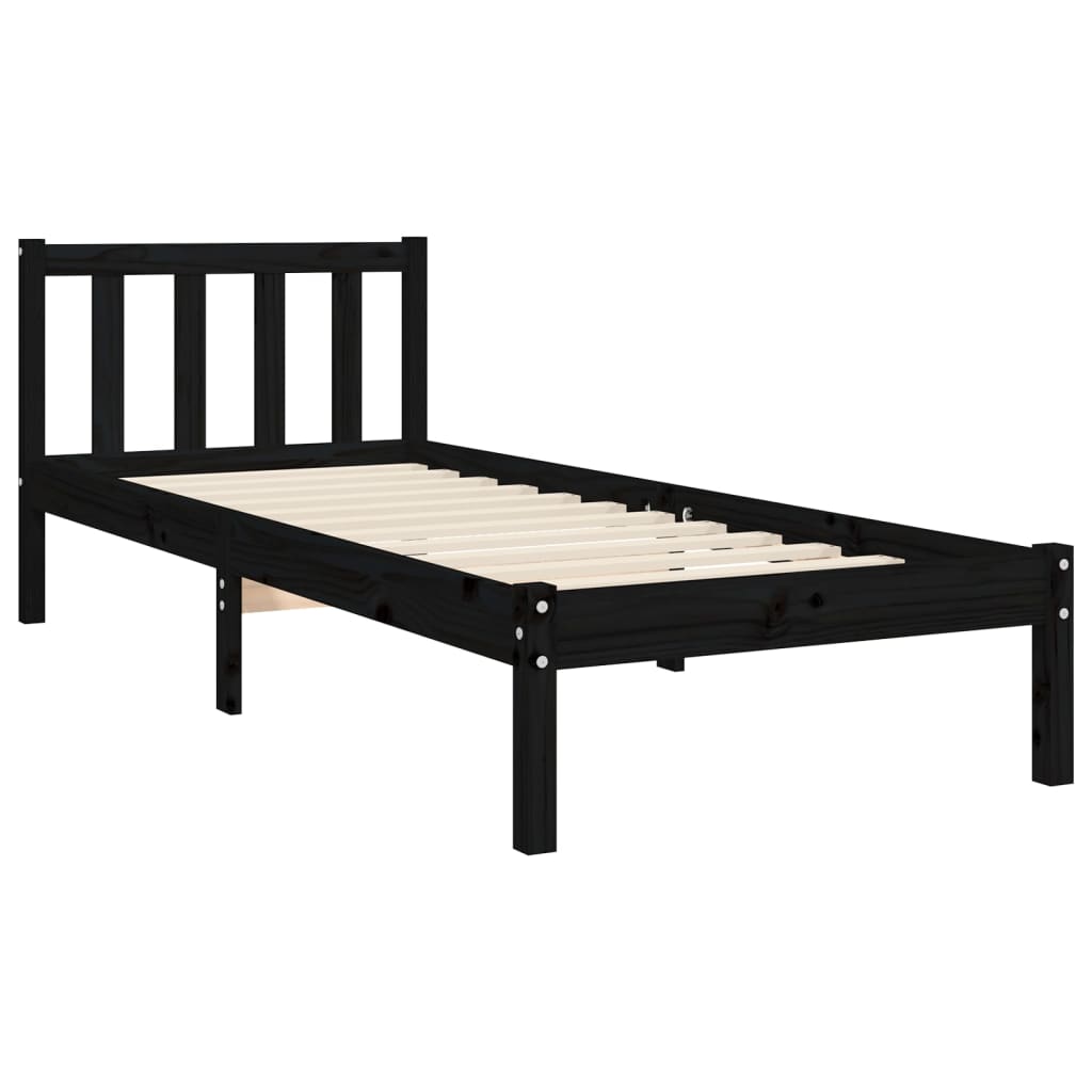 Bedframe met hoofdbord massief hout zwart is nu te koop bij PeponiXL, paradijselijk wonen!