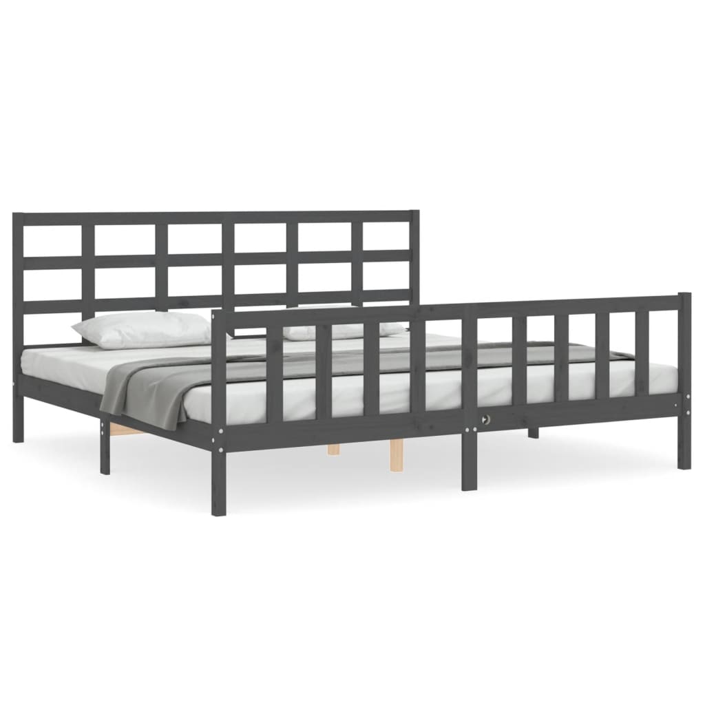 Bedframe met hoofdbord massief hout grijs 200x200 cm is nu te koop bij PeponiXL, paradijselijk wonen!