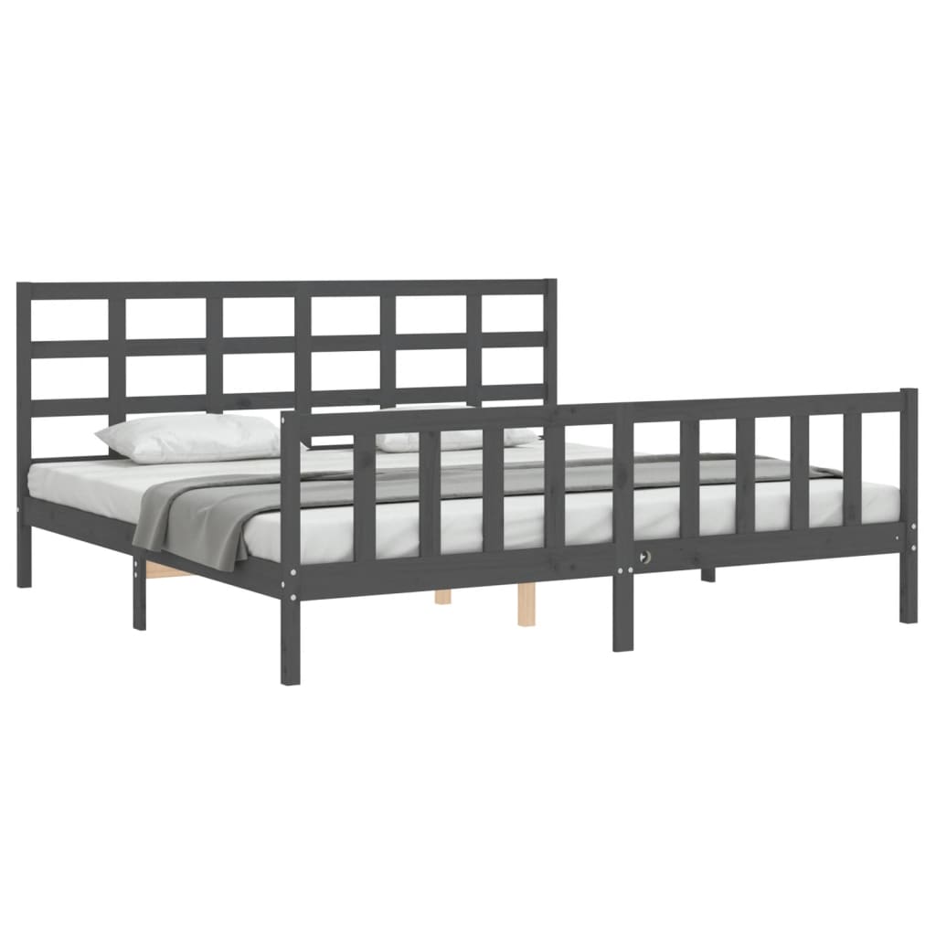 Bedframe met hoofdbord massief hout grijs 200x200 cm is nu te koop bij PeponiXL, paradijselijk wonen!