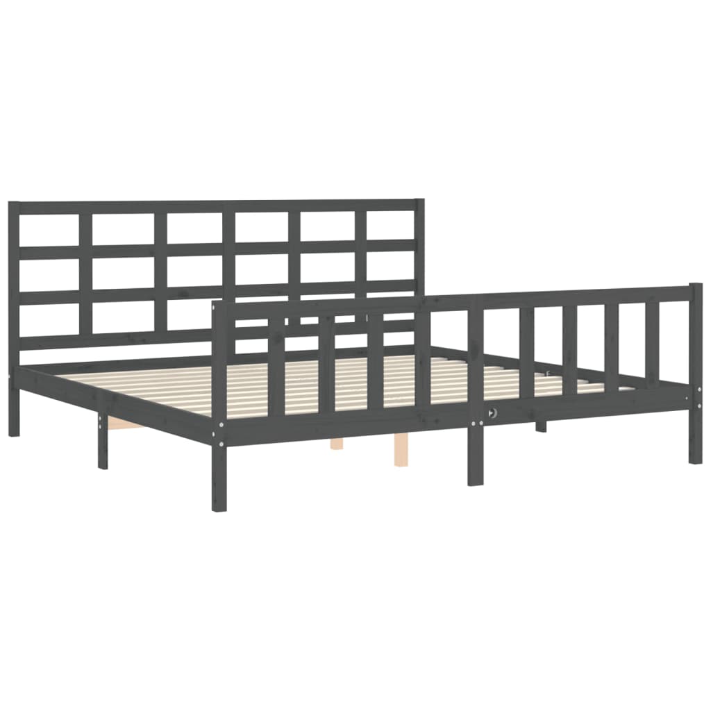 Bedframe met hoofdbord massief hout grijs 200x200 cm is nu te koop bij PeponiXL, paradijselijk wonen!