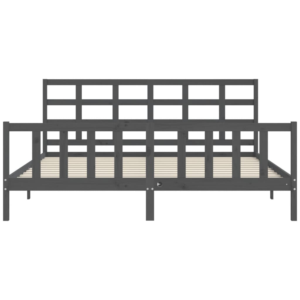Bedframe met hoofdbord massief hout grijs 200x200 cm is nu te koop bij PeponiXL, paradijselijk wonen!