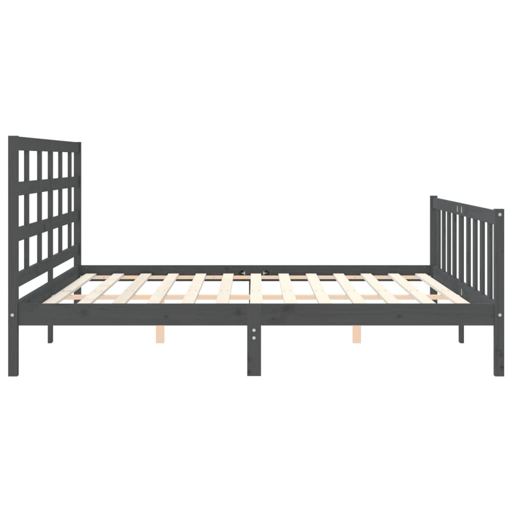Bedframe met hoofdbord massief hout grijs 200x200 cm is nu te koop bij PeponiXL, paradijselijk wonen!