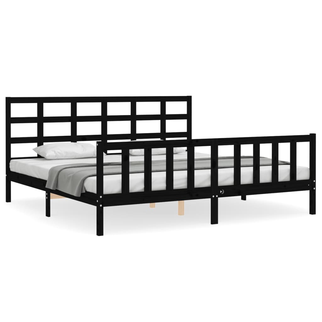 Bedframe met hoofdbord massief hout zwart 200x200 cm is nu te koop bij PeponiXL, paradijselijk wonen!