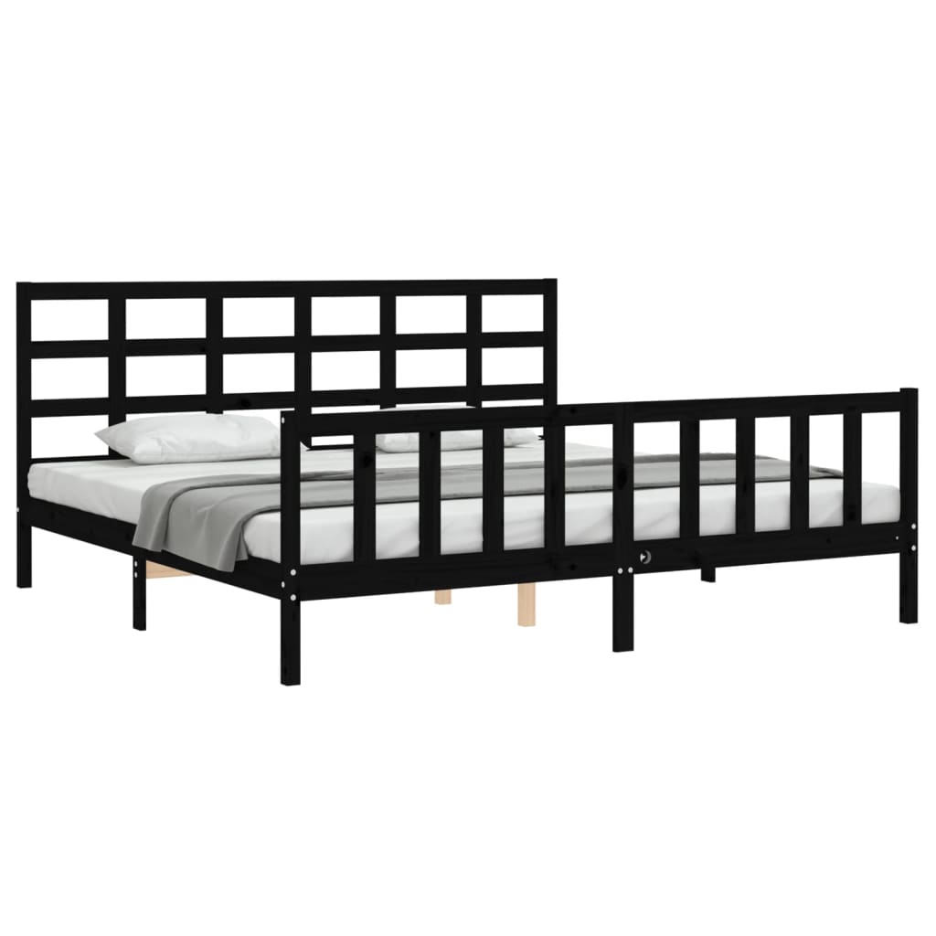 Bedframe met hoofdbord massief hout zwart 200x200 cm is nu te koop bij PeponiXL, paradijselijk wonen!