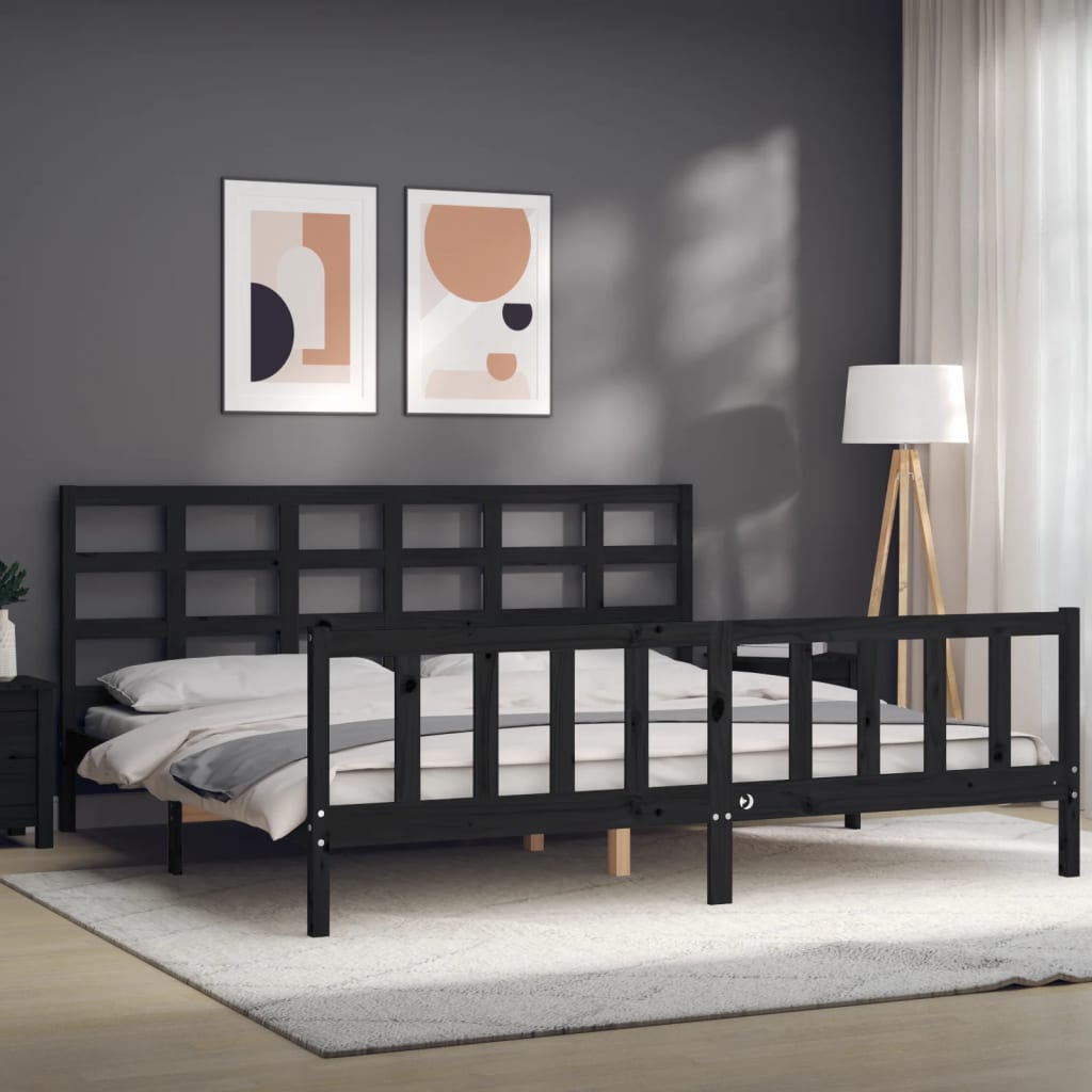 Bedframe met hoofdbord massief hout zwart 200x200 cm is nu te koop bij PeponiXL, paradijselijk wonen!