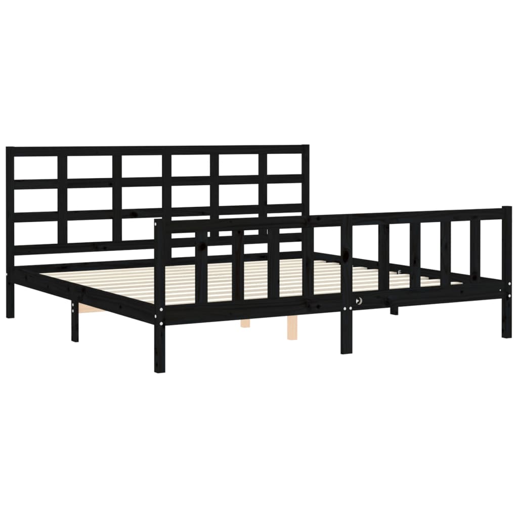 Bedframe met hoofdbord massief hout zwart 200x200 cm is nu te koop bij PeponiXL, paradijselijk wonen!