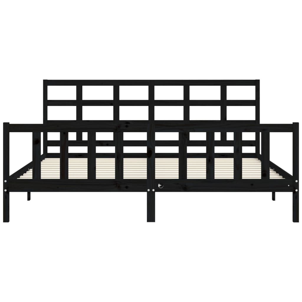Bedframe met hoofdbord massief hout zwart 200x200 cm is nu te koop bij PeponiXL, paradijselijk wonen!