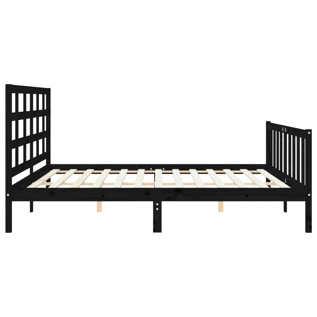 Bedframe met hoofdbord massief hout zwart 200x200 cm is nu te koop bij PeponiXL, paradijselijk wonen!