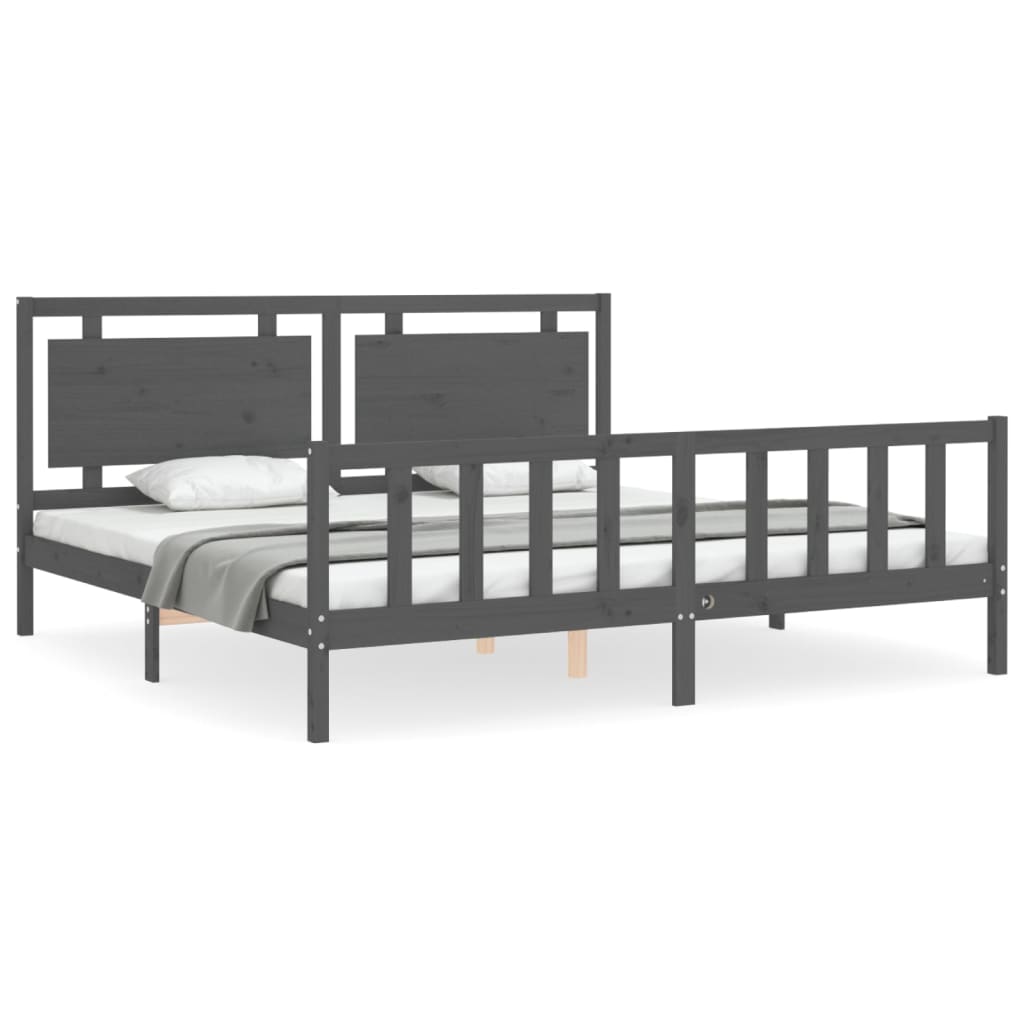 Bedframe met hoofdbord massief hout grijs 200x200 cm is nu te koop bij PeponiXL, paradijselijk wonen!