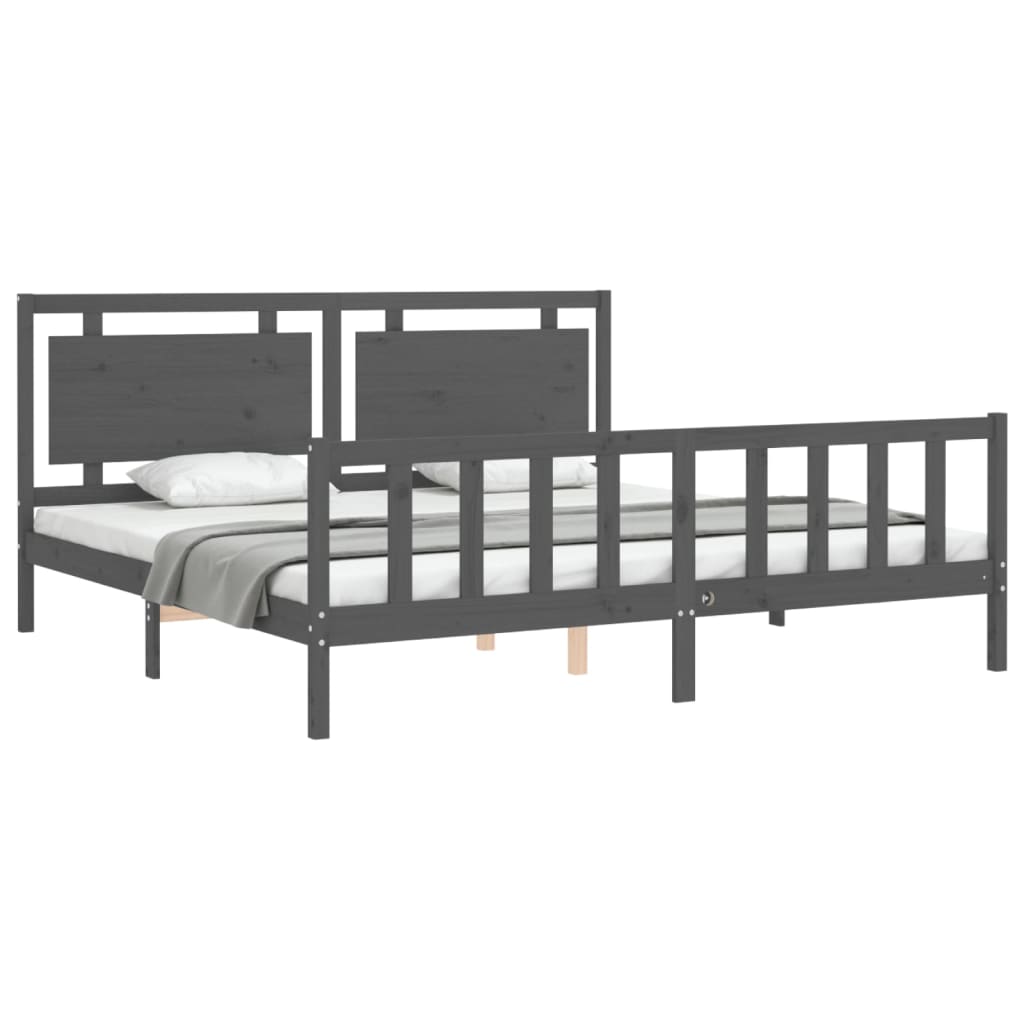 Bedframe met hoofdbord massief hout grijs 200x200 cm is nu te koop bij PeponiXL, paradijselijk wonen!