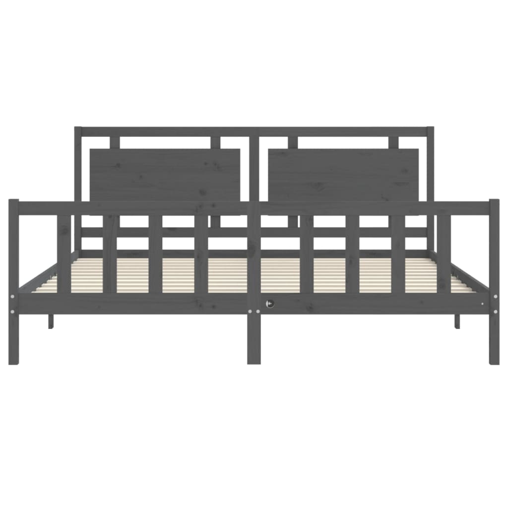 Bedframe met hoofdbord massief hout grijs 200x200 cm is nu te koop bij PeponiXL, paradijselijk wonen!