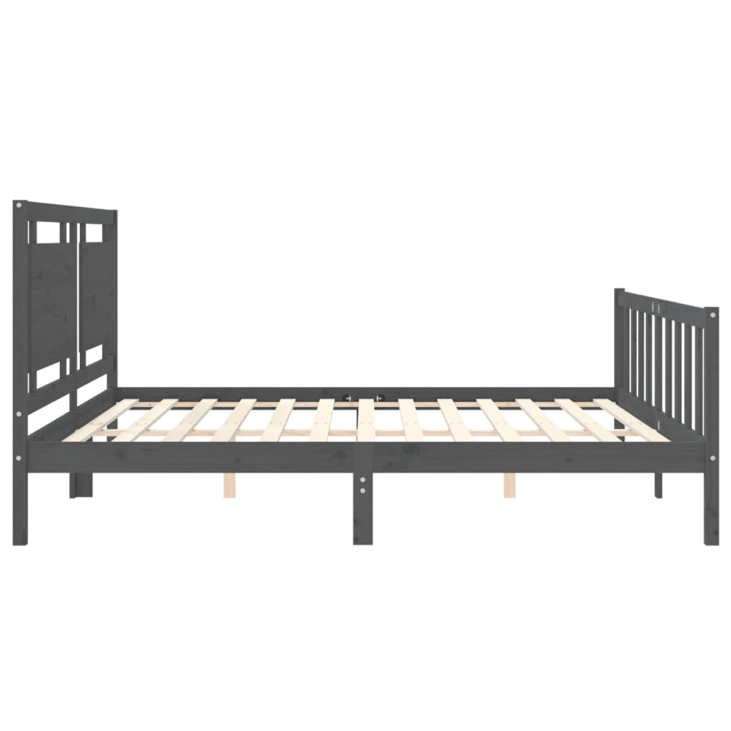 Bedframe met hoofdbord massief hout grijs 200x200 cm is nu te koop bij PeponiXL, paradijselijk wonen!