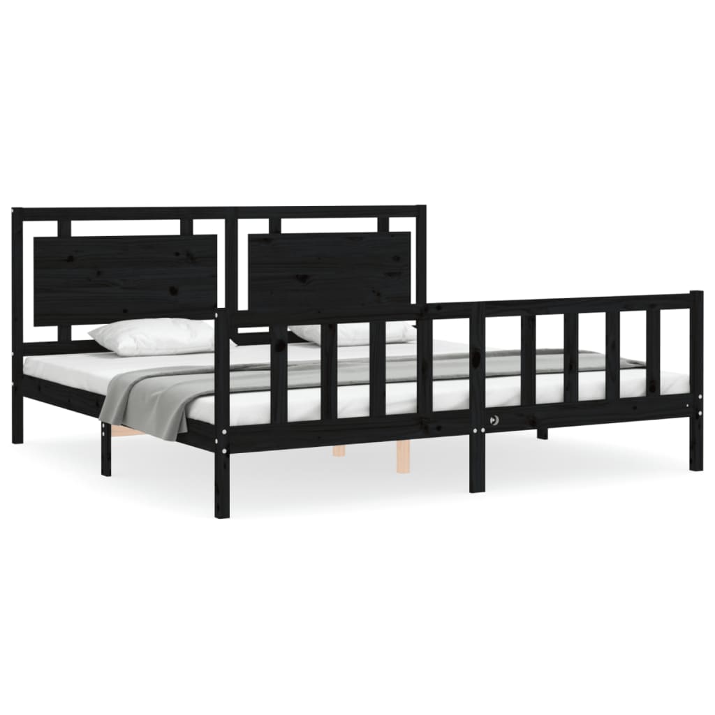 Bedframe met hoofdbord massief hout zwart 200x200 cm is nu te koop bij PeponiXL, paradijselijk wonen!