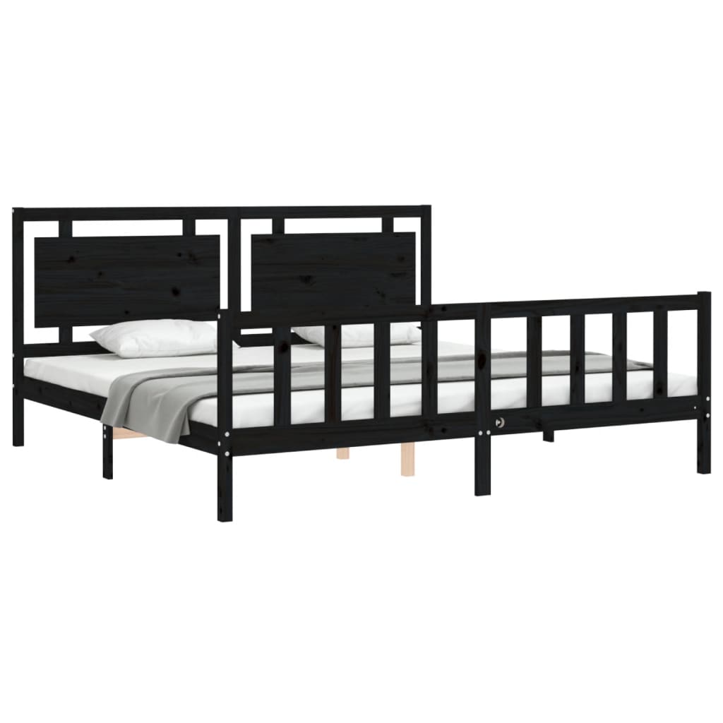 Bedframe met hoofdbord massief hout zwart 200x200 cm is nu te koop bij PeponiXL, paradijselijk wonen!
