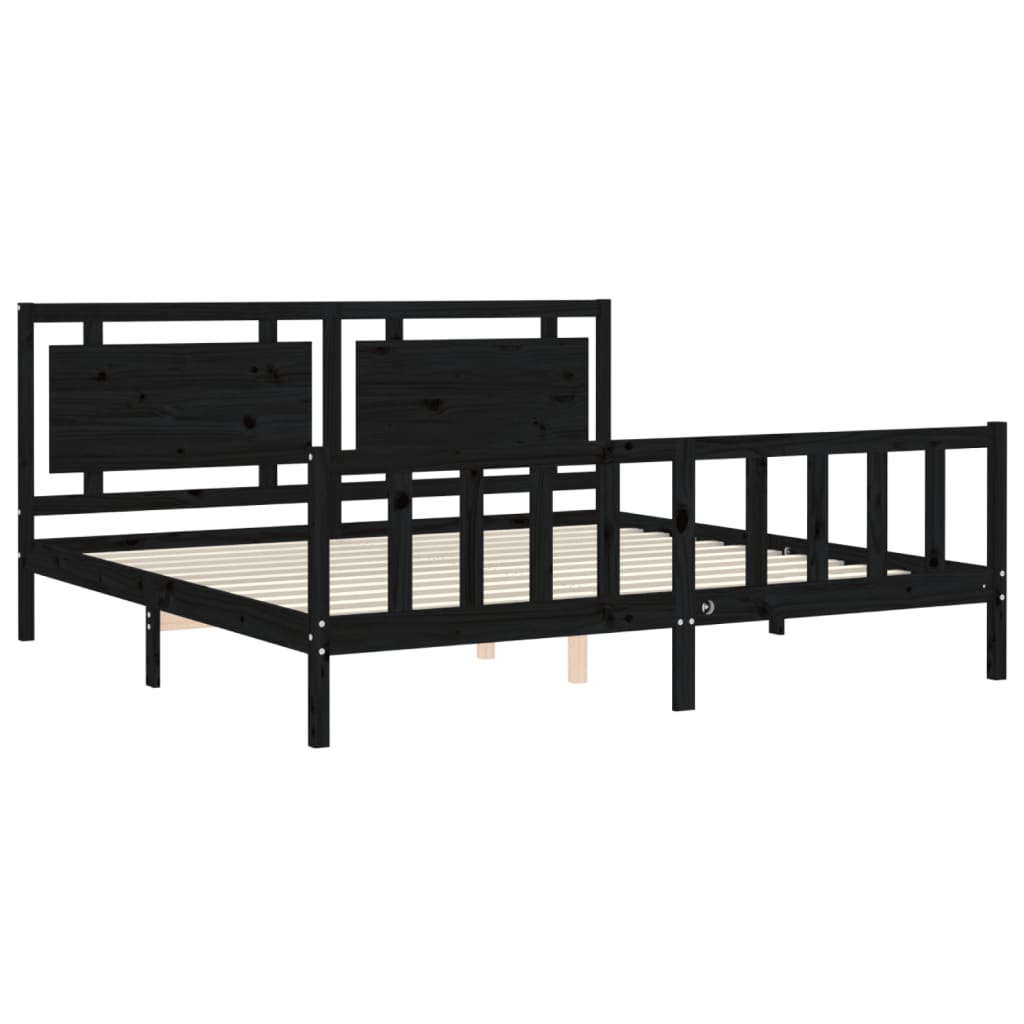 Bedframe met hoofdbord massief hout zwart 200x200 cm is nu te koop bij PeponiXL, paradijselijk wonen!