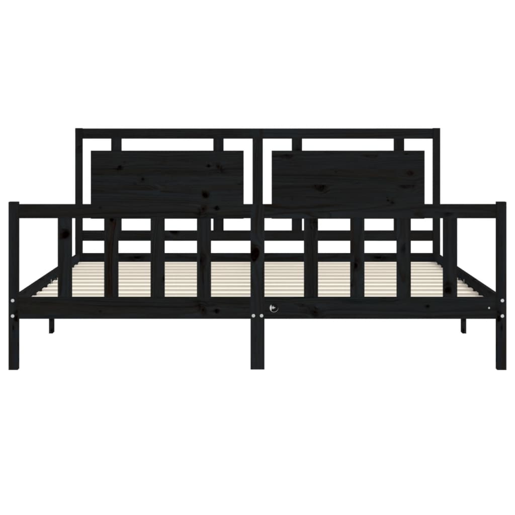 Bedframe met hoofdbord massief hout zwart 200x200 cm is nu te koop bij PeponiXL, paradijselijk wonen!