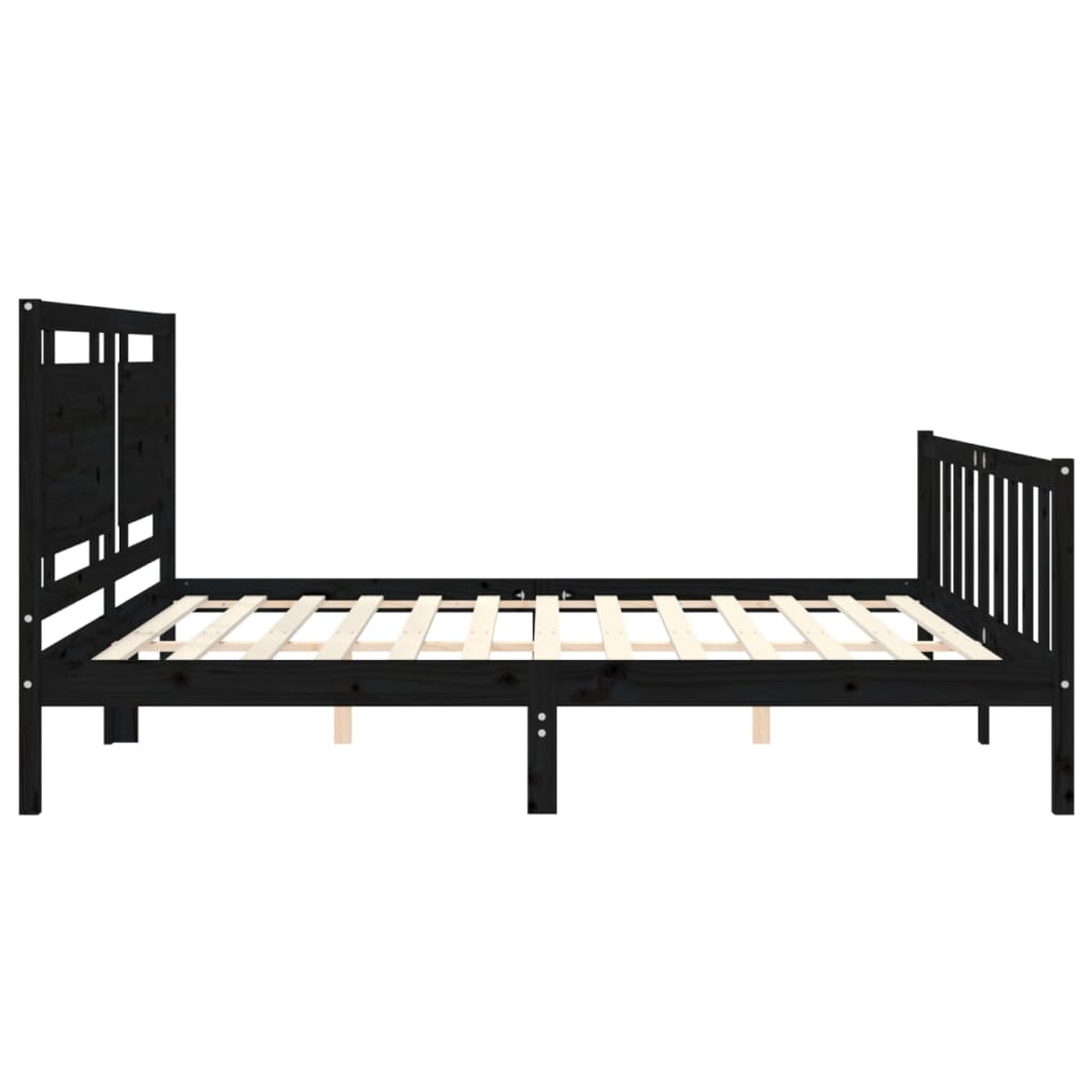 Bedframe met hoofdbord massief hout zwart 200x200 cm is nu te koop bij PeponiXL, paradijselijk wonen!