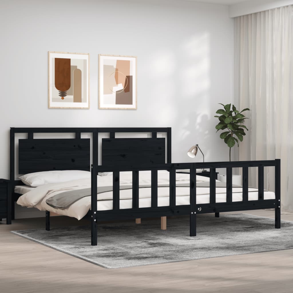 Bedframe met hoofdbord massief hout zwart 200x200 cm is nu te koop bij PeponiXL, paradijselijk wonen!